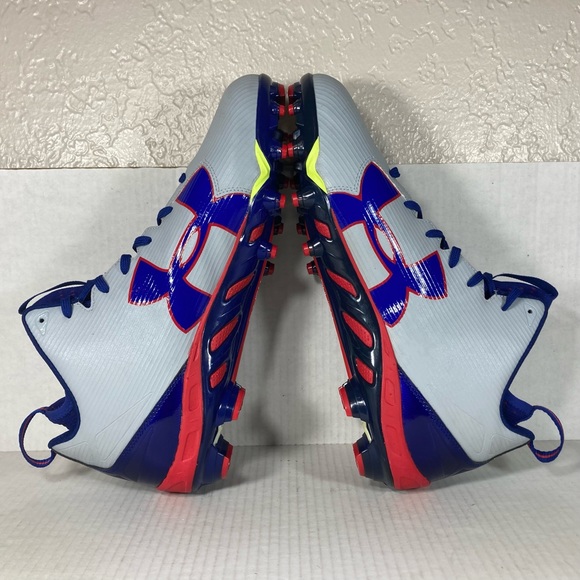 NEW Under Armour Mid Football Cleats Size 14.5 Mens Gray Blue Red Athletic Sport - Picture 4 of 8
